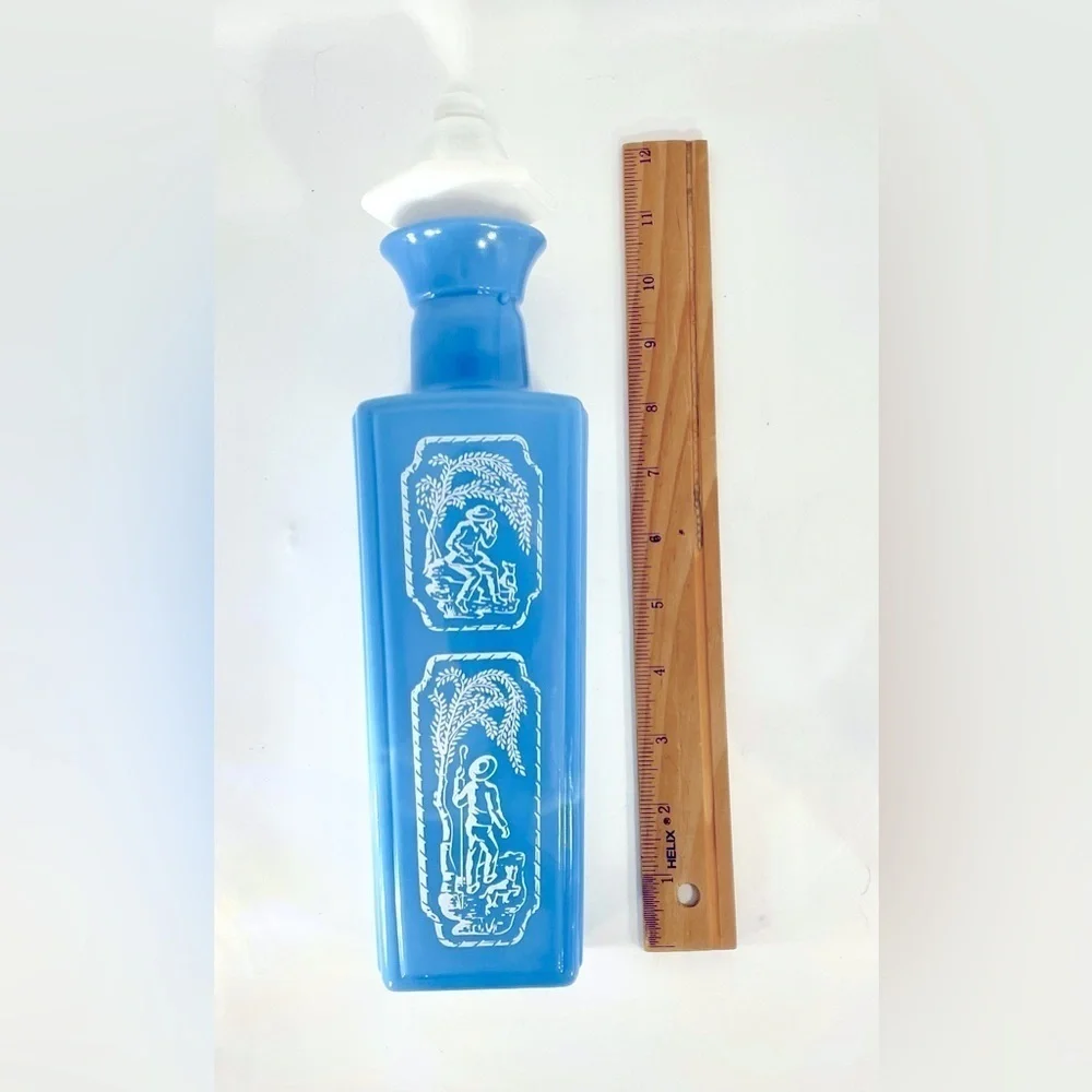 Jim Beam 1965 Blue Slag Milk Glass Decanter Whiskey Bottle Shepard & Dog Cork